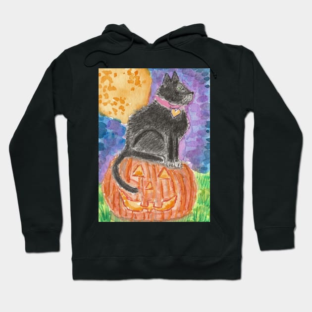 Black cat Halloween pumpkin art Hoodie by SamsArtworks